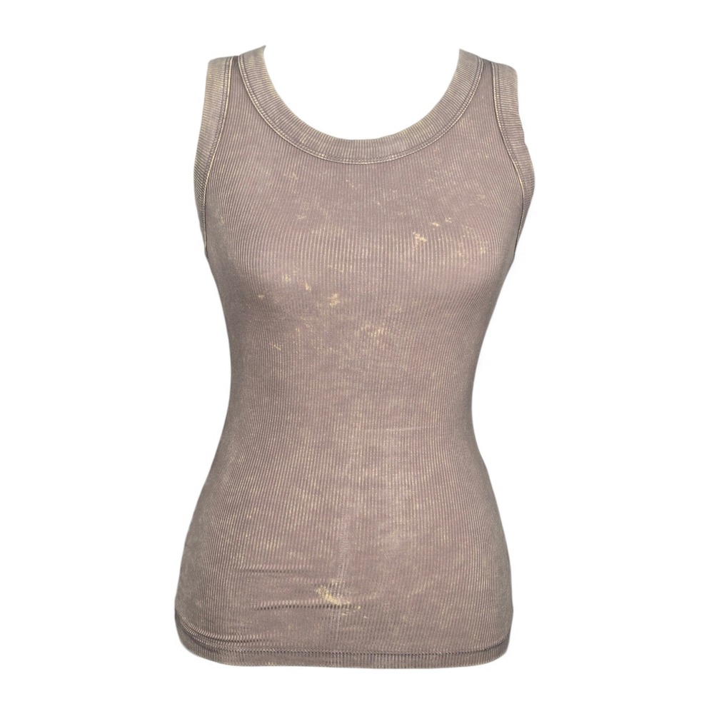 Zenana Washed‎ Ribbed Scoop Neck Tank Top Ash Mocha Size Small Distressed